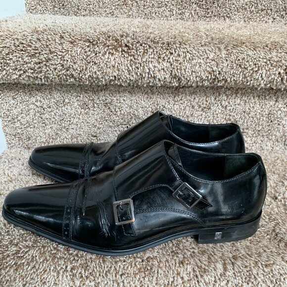 Versace Collection Men's Black Leather Square Toe Monk Strap Dress Shoes. - Picture 1 of 15